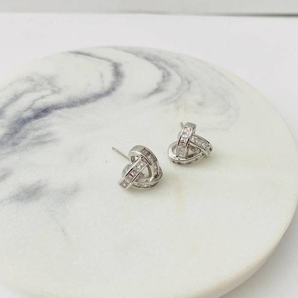 Iced Out Cycle Buckle Silver Stud Earrings for Women - Picture 6 of 12